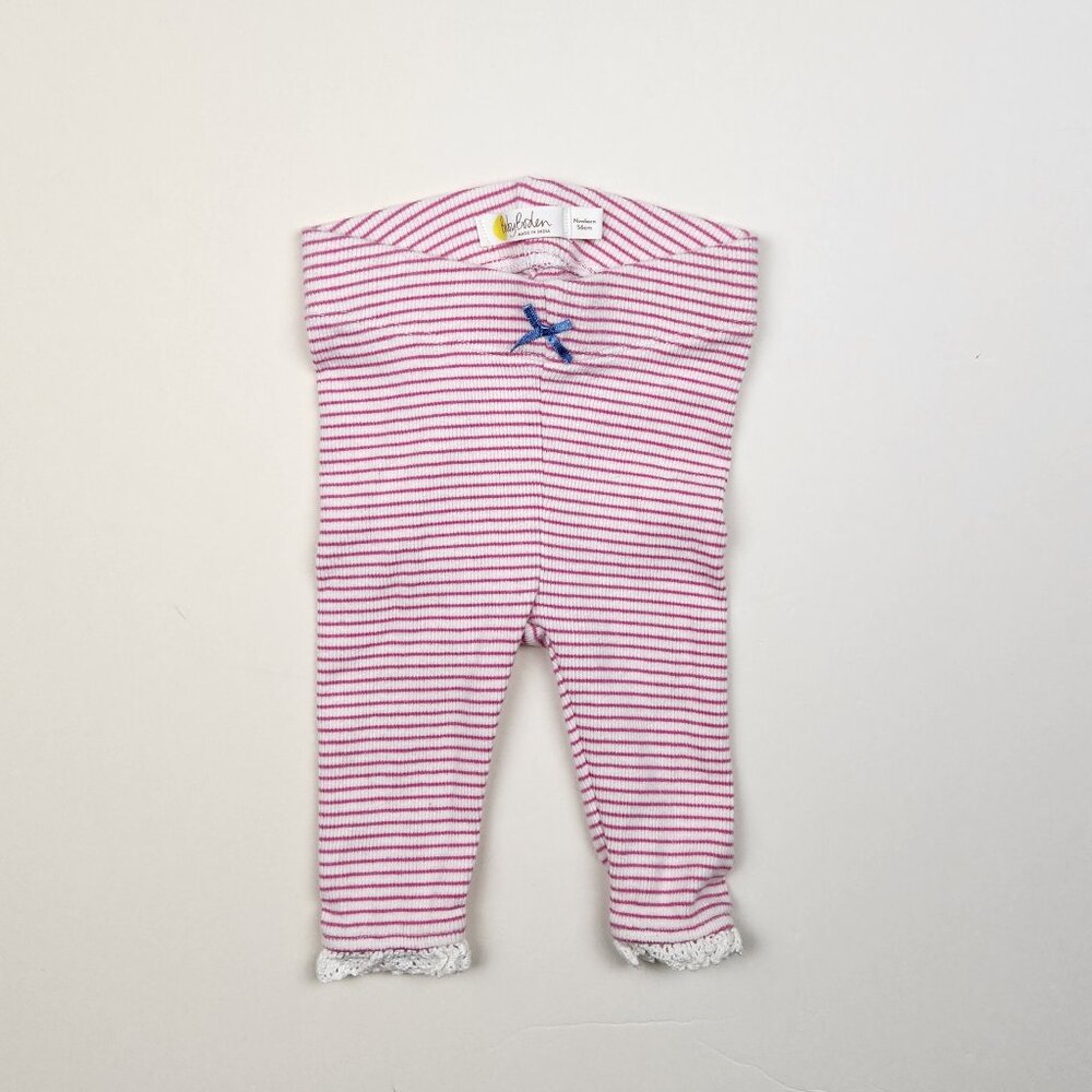 Baby Boden Soft Ribbed Lace Trim Leggings White Pink Stripe sz Newborn - Picture 2 of 8